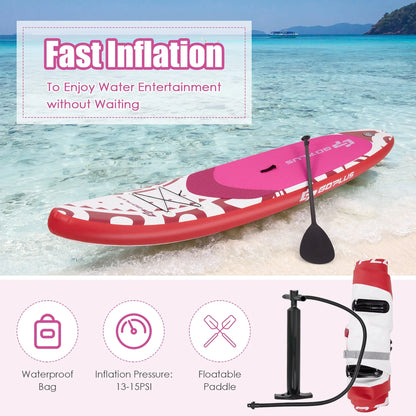 Goplus 10.5�?Inflatable Stand Up Paddle Board SUP W/Carrying Bag Aluminum Paddle Pink