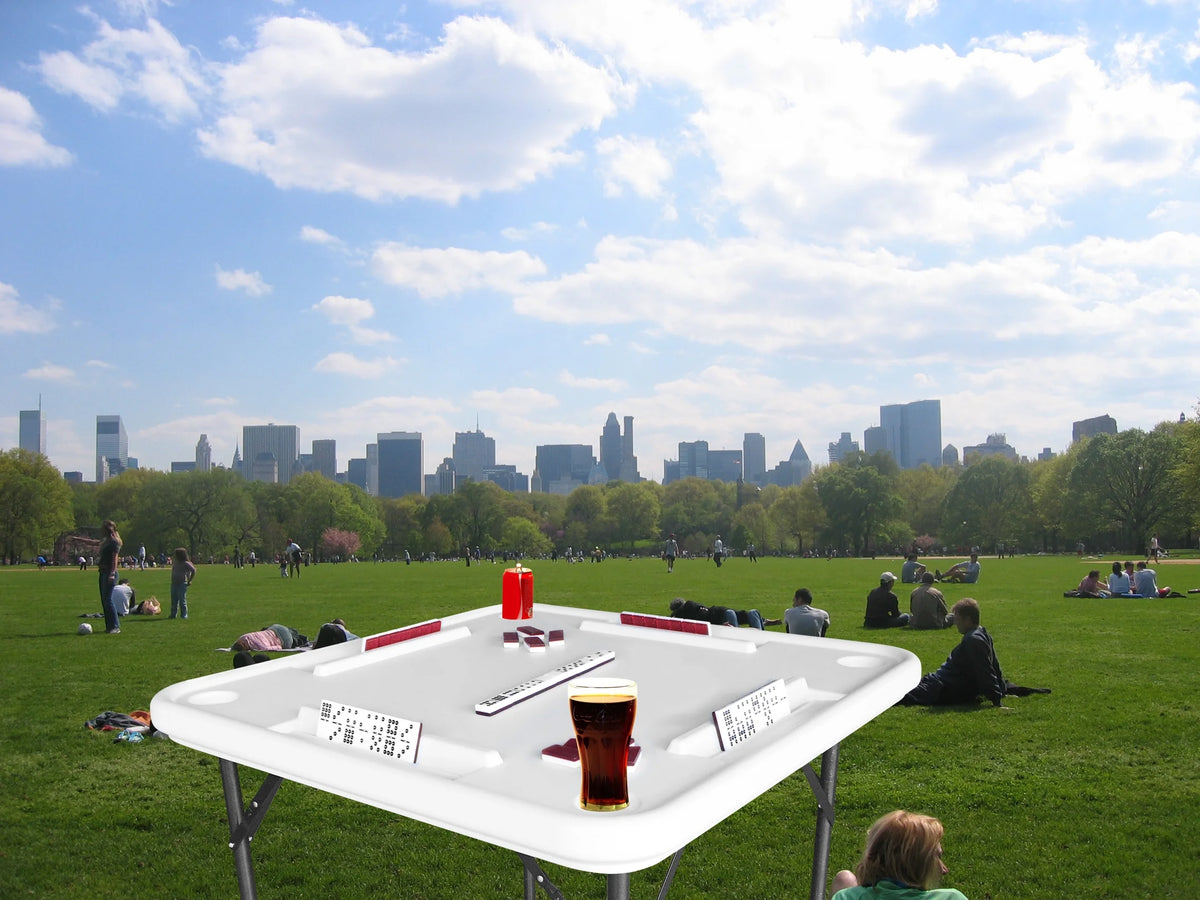 Bene Casa Foldable Domino Table with Built-In Drink Holders, 38�� x 38��, White