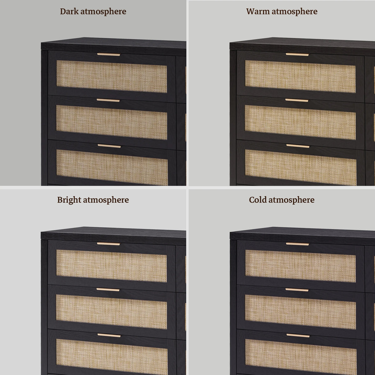 SICOTAS 56.85" 6 Drawer Dresser,Rattan Dresser with Storage,Boho Dressers & Chests of Drawers Wooden Tall  Dresser for Bedroom