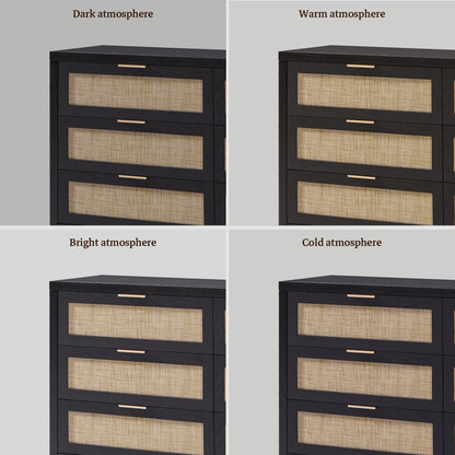 SICOTAS 56.85" 6 Drawer Dresser,Rattan Dresser with Storage,Boho Dressers & Chests of Drawers Wooden Tall  Dresser for Bedroom