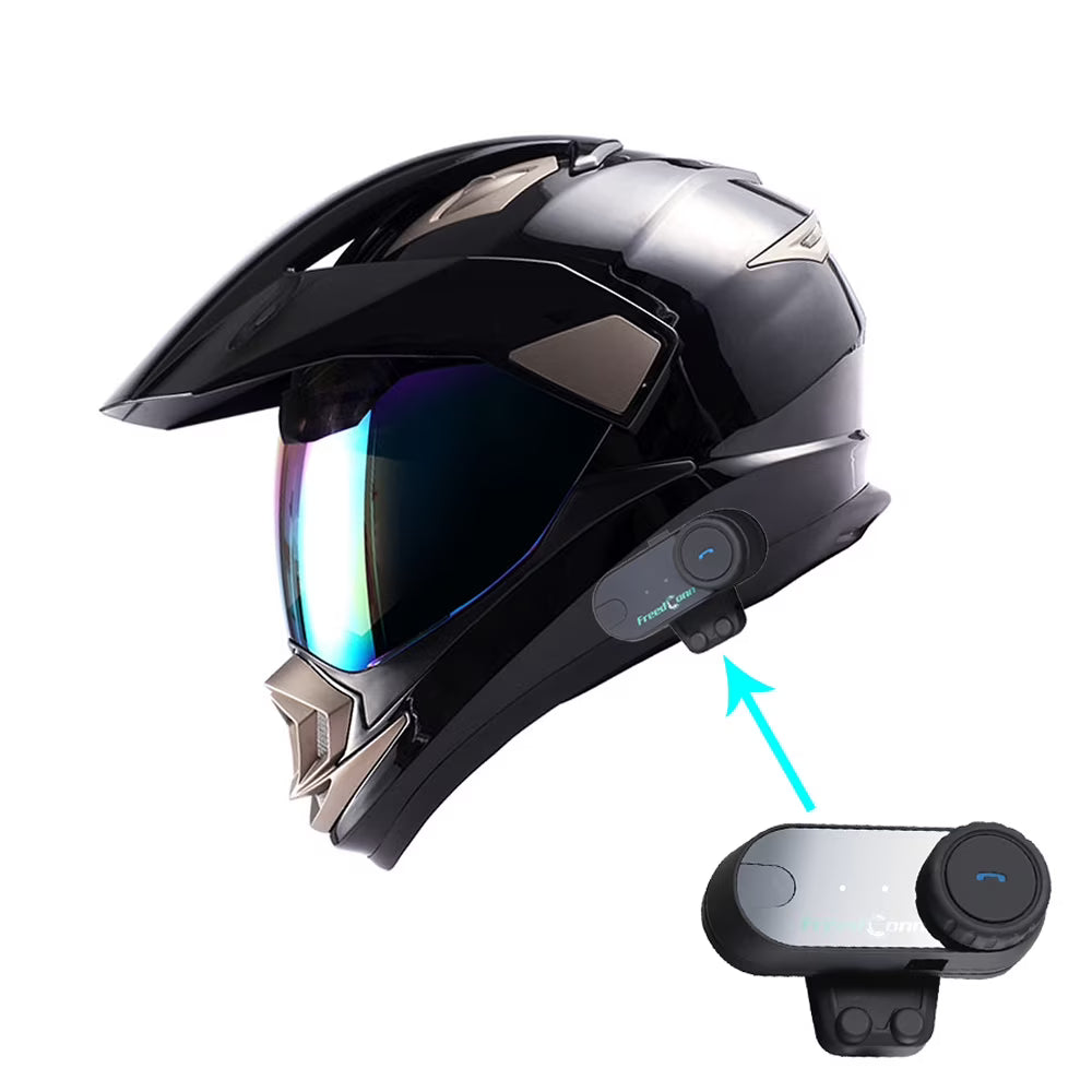 1Storm Dual Sport Helmet Motorcycle HGXP14A Full Face Motocross Off Road Bike + Motorcycle Bluetooth Headset: Matt Black