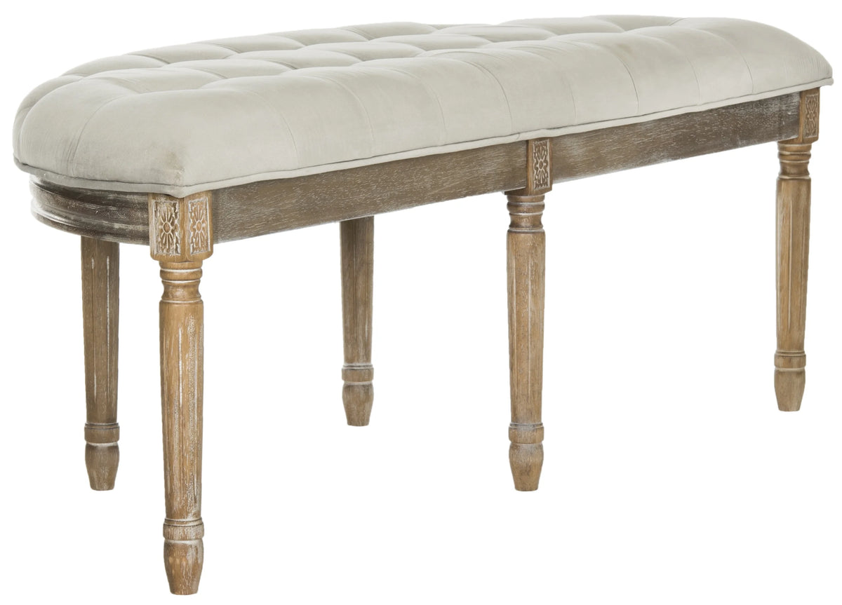SAFAVIEH Abilene Tufted Rustic Semi Circle Bench, Beige/Rustic Oak