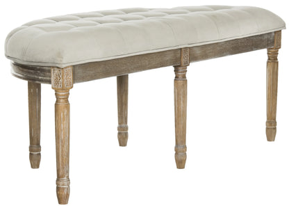 SAFAVIEH Abilene Tufted Rustic Semi Circle Bench, Beige/Rustic Oak