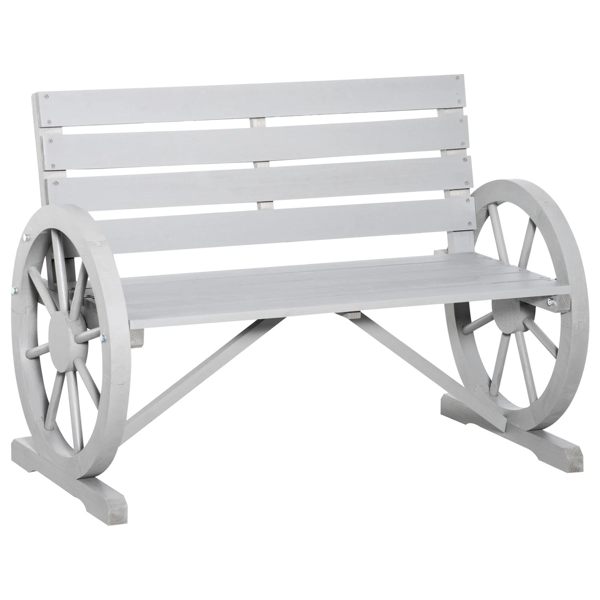 Outsunny Wooden Wagon Wheel Bench Rustic Outdoor Patio Furniture, 2-Person Seat Bench with Backrest Carbonized