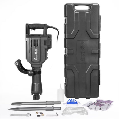 XtremepowerUS Demolition Jack Hammer Heavy Duty, 3600W Electric Jackhammer 1900BPM Power Drill Concrete Breaker Bar Point & Chisel Bits Chisel Set