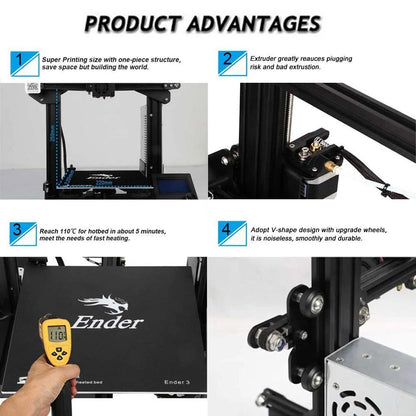 Creality Ender 3 3D Printer Fully Open Source with Resume Printing Function Printing Size 220x220x250mm Aluminum Black