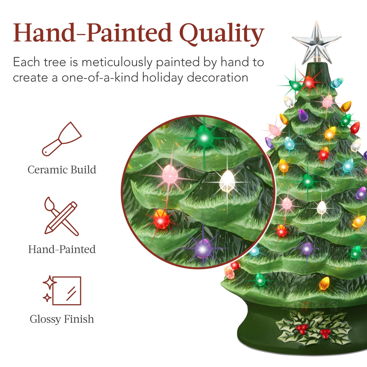Best Choice Products 24in X-Large Pre-Lit Ceramic Christmas Tree Decor w/ 74 Multicolor Bulbs, LED Light - Green