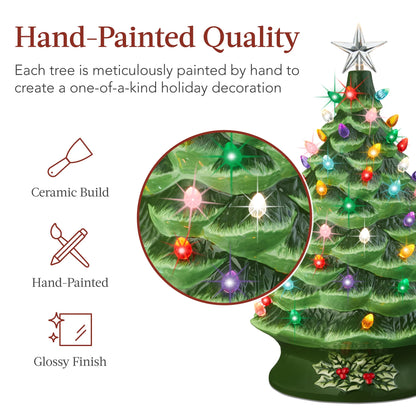 Best Choice Products 24in X-Large Pre-Lit Ceramic Christmas Tree Decor w/ 74 Multicolor Bulbs, LED Light - Green