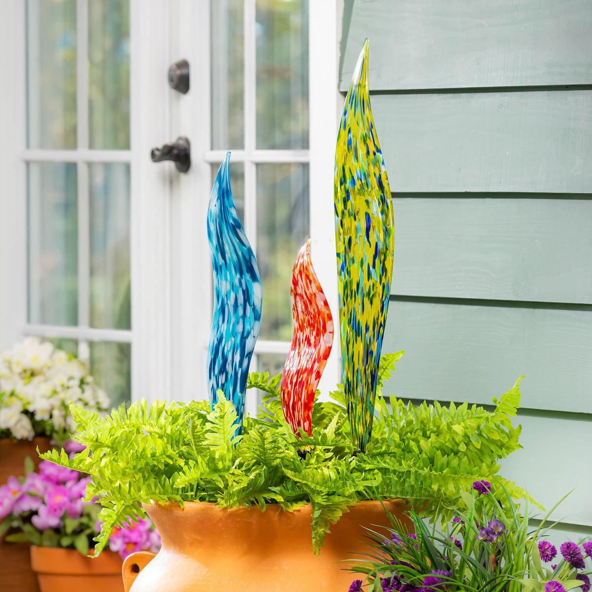 Glass Garden Stakes, Set of 3