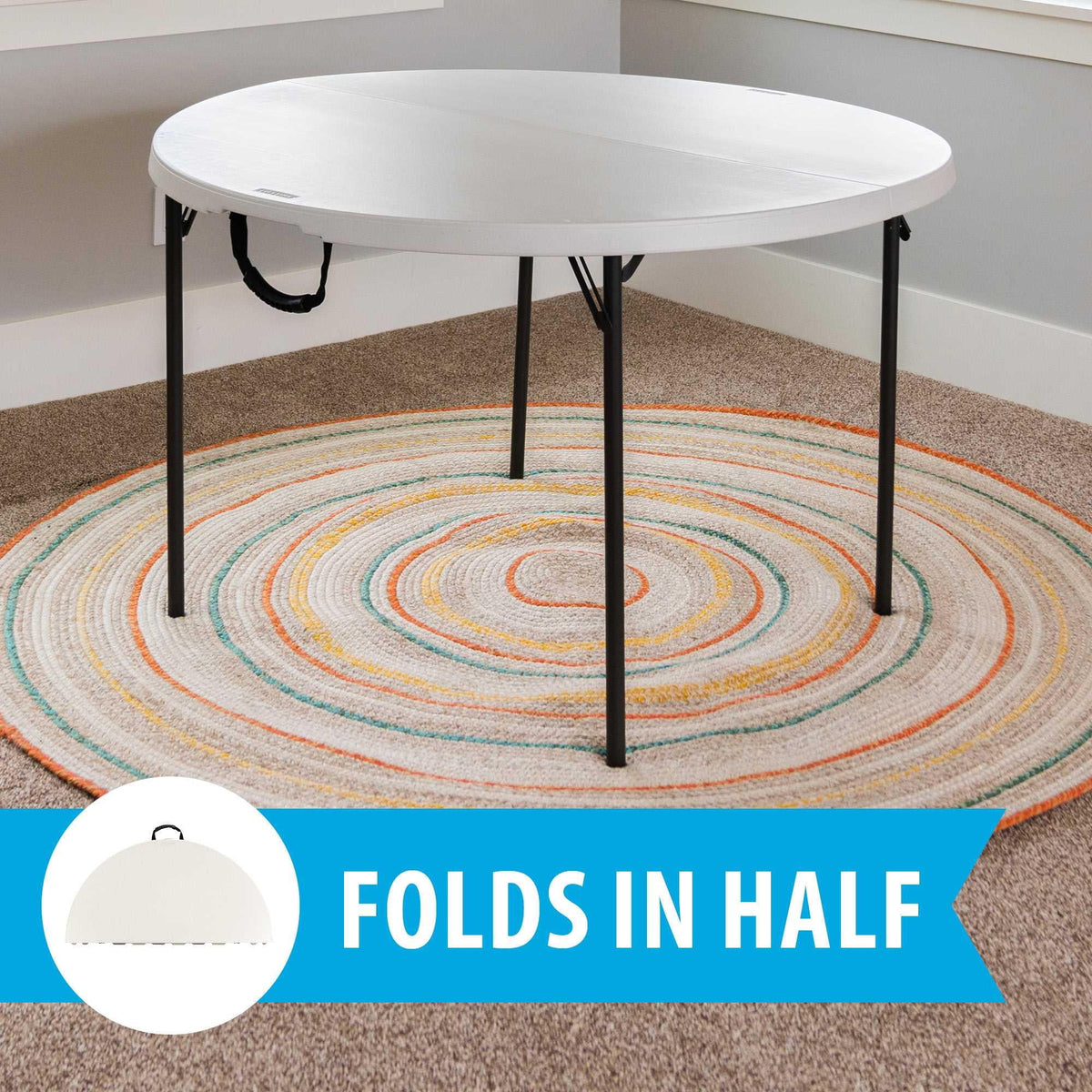 Lifetime 48 inch Round Fold-in-Half Table, Indoor/Outdoor Essential, White Granite (280064)