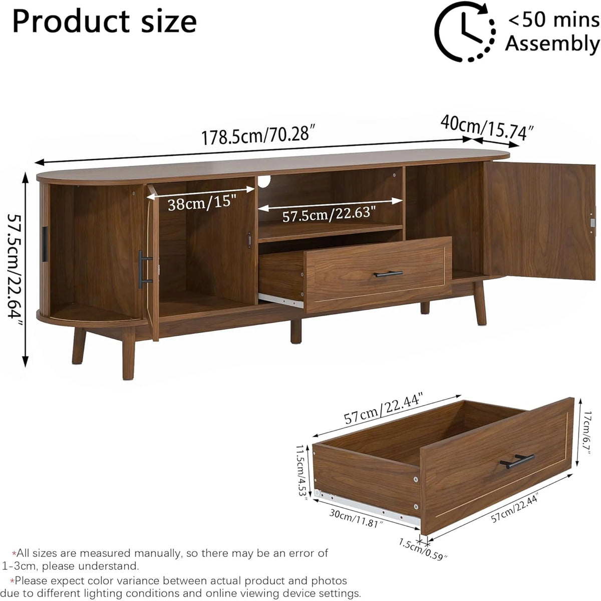 TV Stand for TVs up to 70", 63" Entertainment Center with Sliding Doors, Media Console Table for Living Room