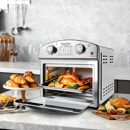 PlumChef 12 Quart 4 Slices Air Fryer Convection Toaster Oven, 1500W , 4 Cooking Modes,  7 in 1 Multifunction with Roast,  Bake, Grill, Broil, Toast, Dehydrate, Defrost, Stainless Stee