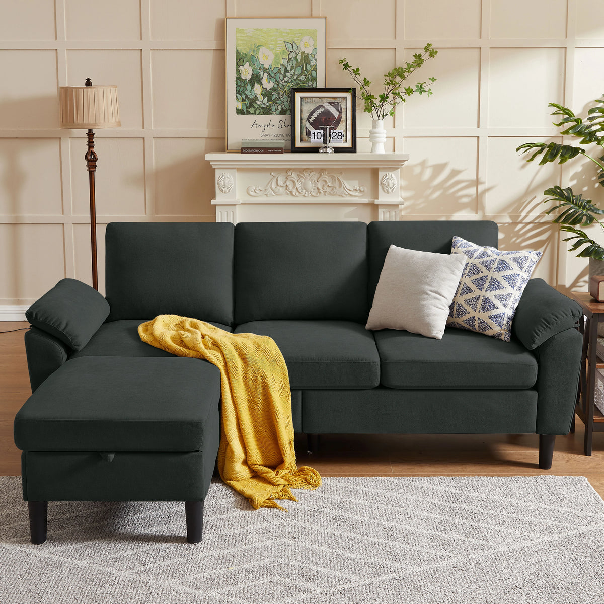 Pingliang Home Sectional Sofa Couch with Storage Ottoman,Modern 3 Seat L Shaped Sofa Couch for Living Room Apartment Studio Office