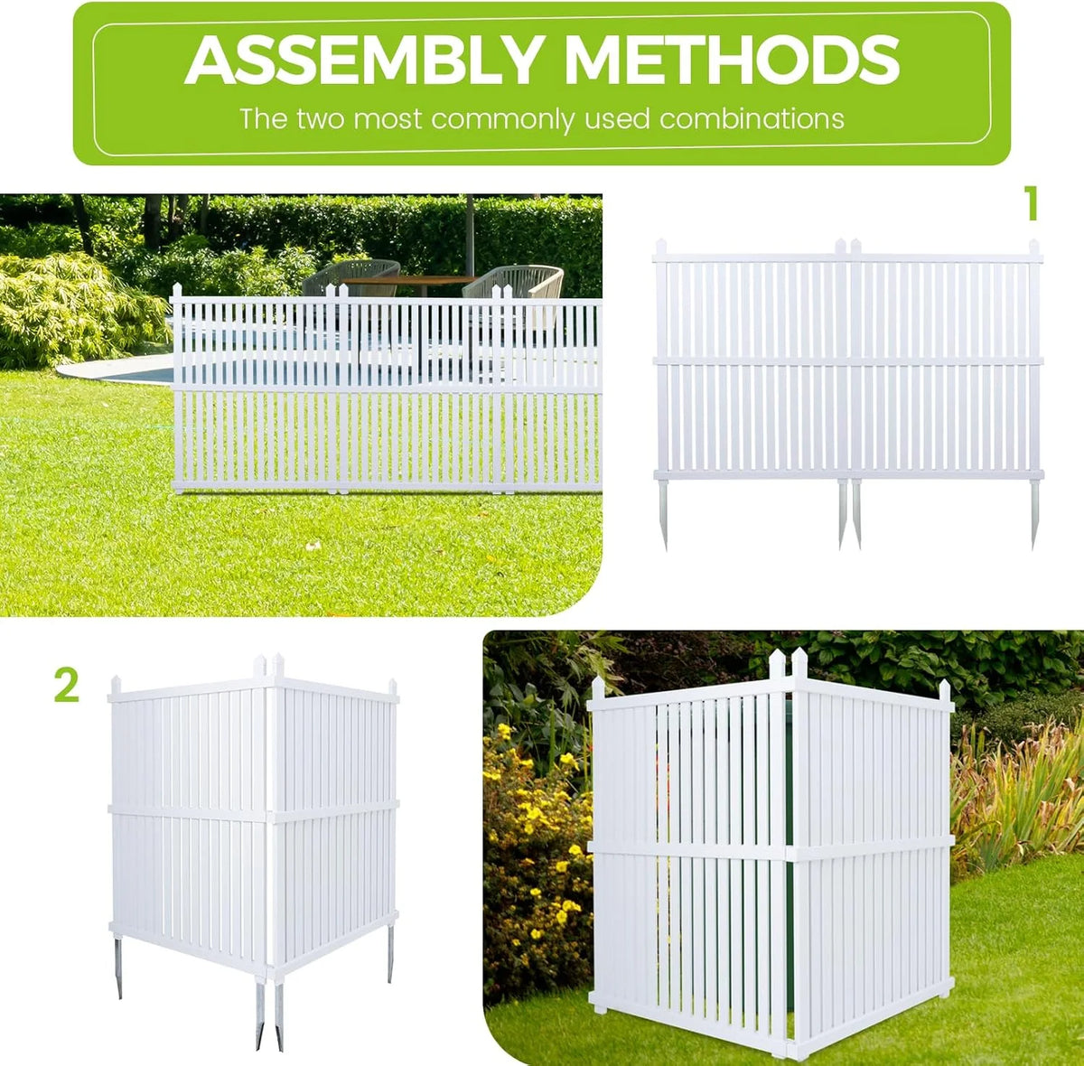 36"W X 45"H Outdoor Privacy Screen, Vinyl Air Conditioner Fence with Metal Stake, No Dig Trash Can Enclosure for Outside- 2 PVC Panels, White, Vertical