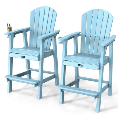 UBesGoo Tall Adirondack Chairs,HDPE All Weather Poly Lumber with Cup Holder,Outdoor Bar Stools with Wide Armrest for Outdoor Deck Lawn Pool Backyard,Lake Blue