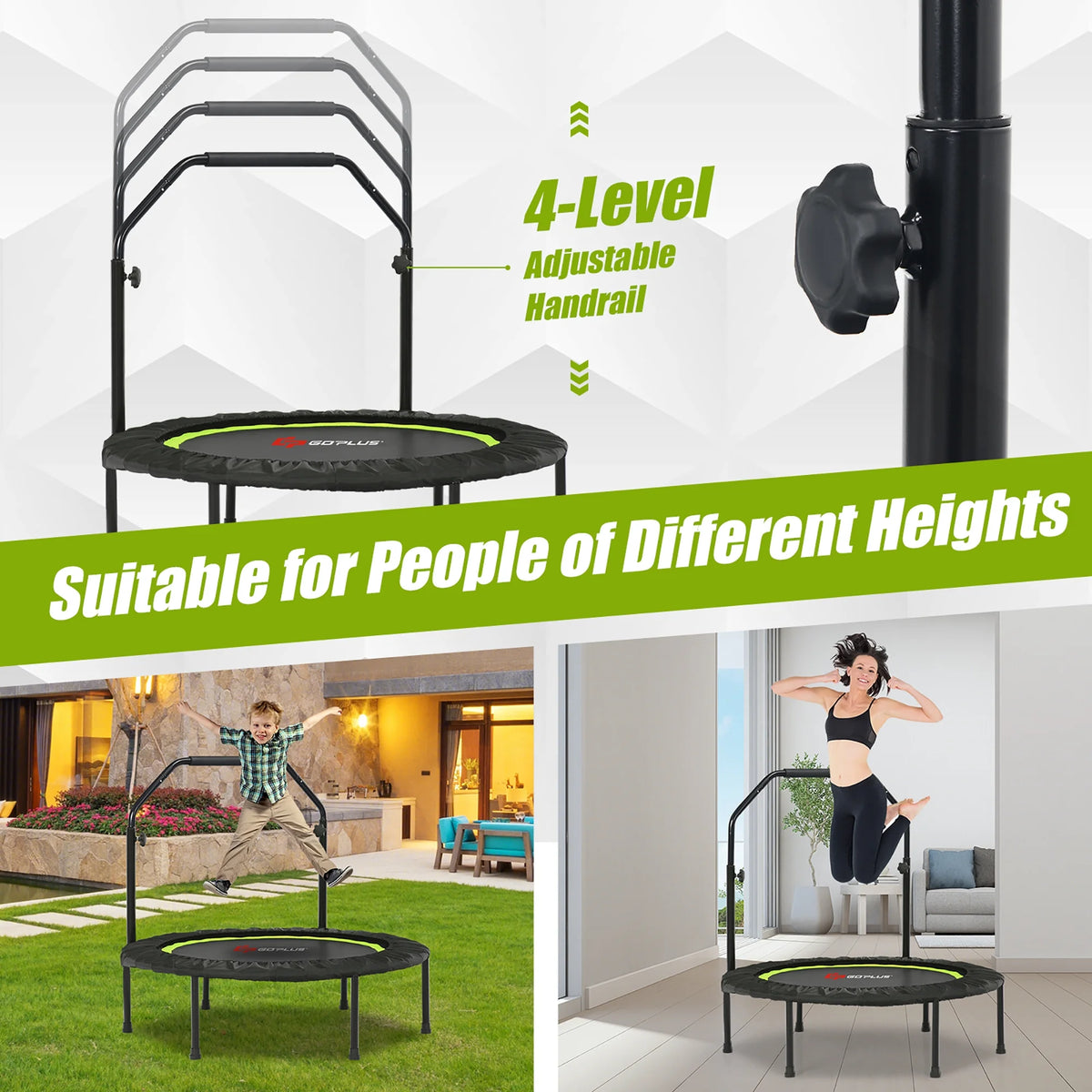 Costway 40'' Foldable Trampoline Fitness Rebounder with Resistance Bands Adjustable Home Green
