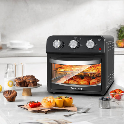 PlumChef 12 Quart 4 Slices Air Fryer Convection Toaster Oven, 1500W , 4 Cooking Modes,  7 in 1 Multifunction with Roast,  Bake, Grill, Broil, Toast, Dehydrate, Defrost, Stainless Stee