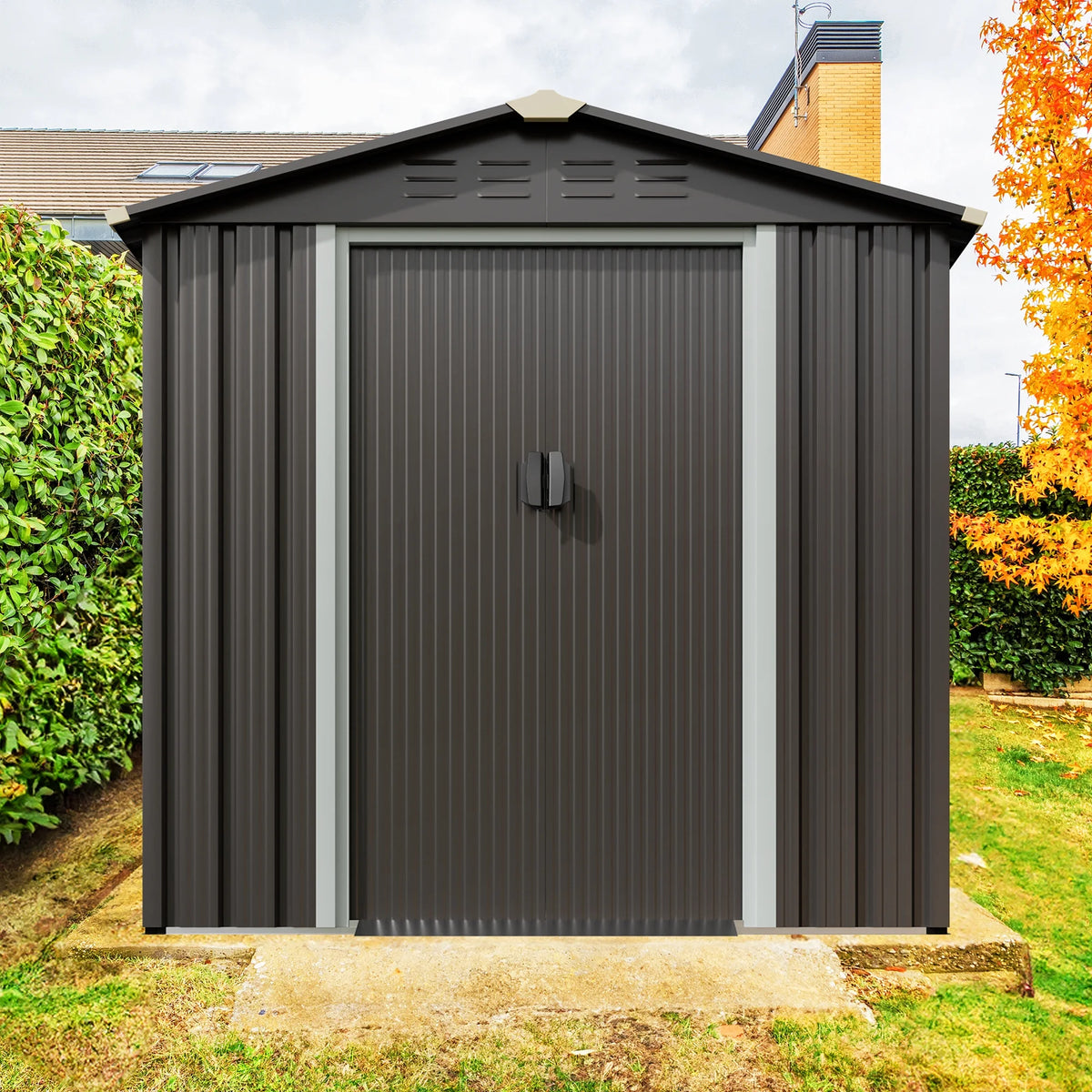 Walsunny 6X4 FT Outdoor Storage Shed,Waterproof Metal Garden Sheds with Lockable Double Door Weather Resistant Steel Tool Storage House Shed Grey