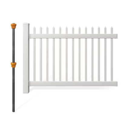 4ft H x 6ft W (1 Panel + 1 Post) No Dig WamBam Nantucket Fence Kit, White Vinyl Picket Fence Panel, Easy DIY Installation Fence Panel Kit, Durable Outdoor Fence for Yard or Garden, BL19101