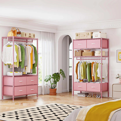 71" H Clothes Rack with Fabric Drawers, Freestanding Garment Rack with Metal Wire Shelf, Pink
