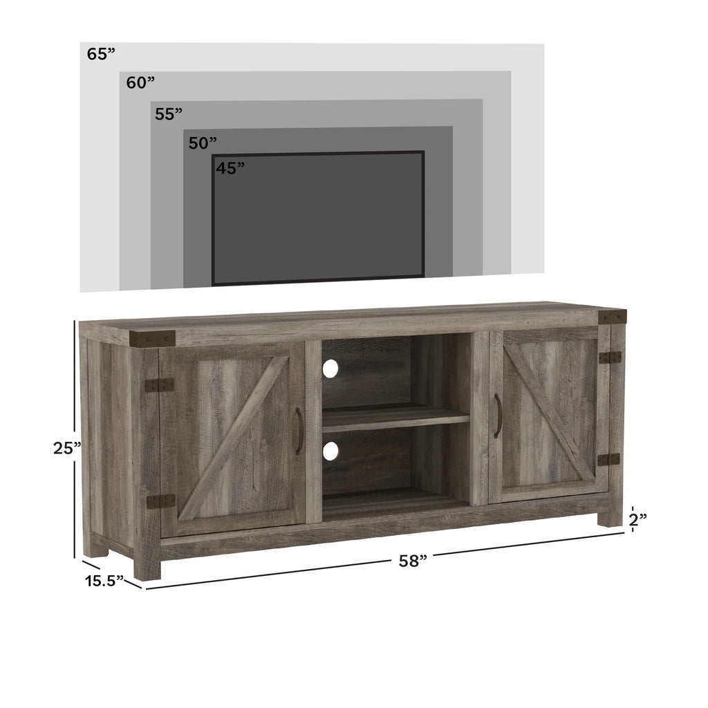 Walker Edison Modern Farmhouse Barn Door TV Stand for TVs up to 65", Grey Wash