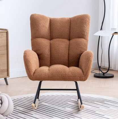 Rocking Chair Nursery,Teddy Upholstered Glider Rocker with High Backrest,Modern Rocking Accent Chairs Glider Recliner for Living Room, Nursery, Bedroom,White