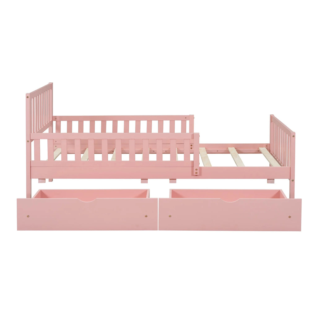 Bellemave Twin Bed with Storage Drawers and Fence Rails, Wood Platform Beds Frame with Headboard, Twin Size Storage Bed for Kids Boys Girls Teens��White)