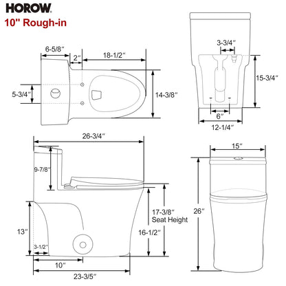 HOROW Compact One Piece Toilet with Comfort Seat ADA Height 17.3" Elongated Dual Flush 0.8/1.28 GPF