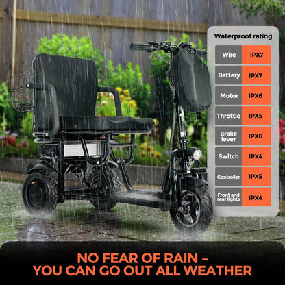 BAMACAR 3-Wheel Folding Mobility Scooter Lightweight for Seniors & Adults 300 lbs, Portable Powered Handicap All Terrain Travel Scooter, Mobility Scooters Foldable Collapsible Electric Scooters Black