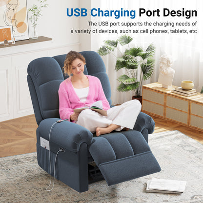 Power Recliner Chair,Electric Recline Sofa Chair for Adults with USB Port,Comfy Teddy Fleece Adjustable Cloud Sofa,Tool-Free Setup,Beige White