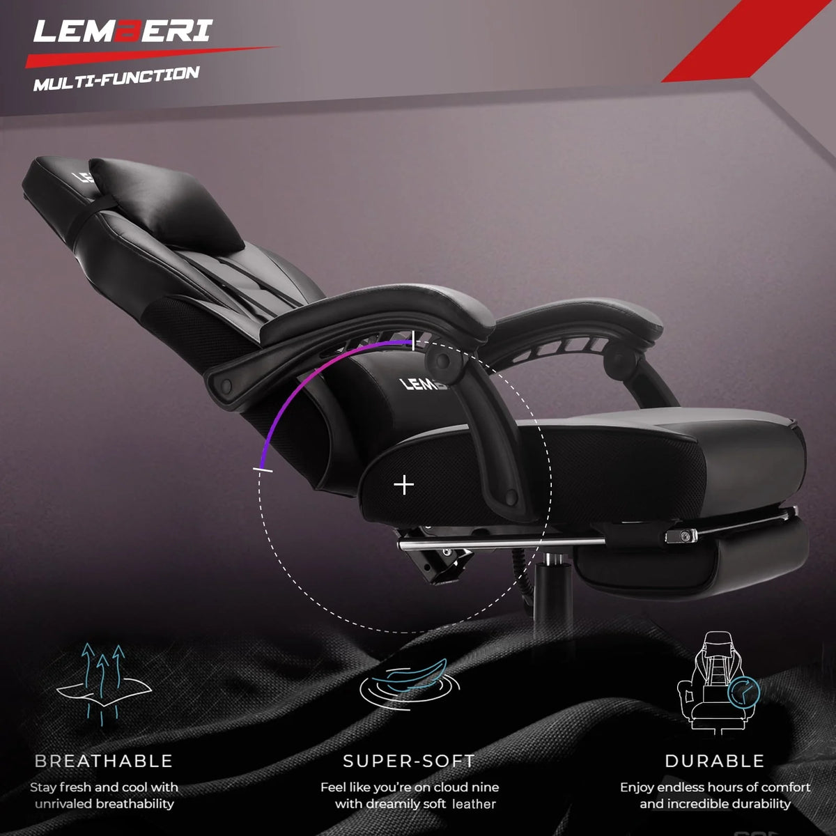 Waleaf Gaming Chair with Lumbar Massage, Ergonomic Gamer Gear Gaming Chair with Footrest