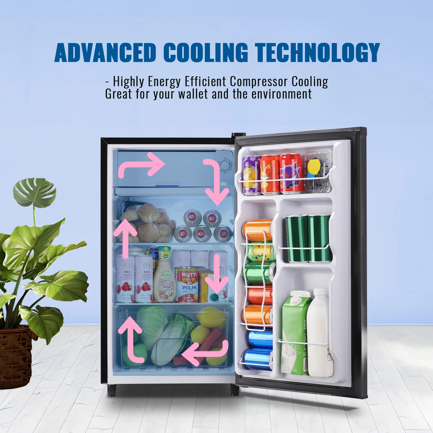 WANAI 3.2 Cu.ft Mini Refrigerator with 5 Temp Control Small Fridge Compact Size for Any Room Silver