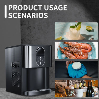Moifoi Nugget Ice Maker,Culb in 6Mins, 44 lbs/24 H, Auto-Cleaning Portable Ice Machine with Basket & Scoop, Black