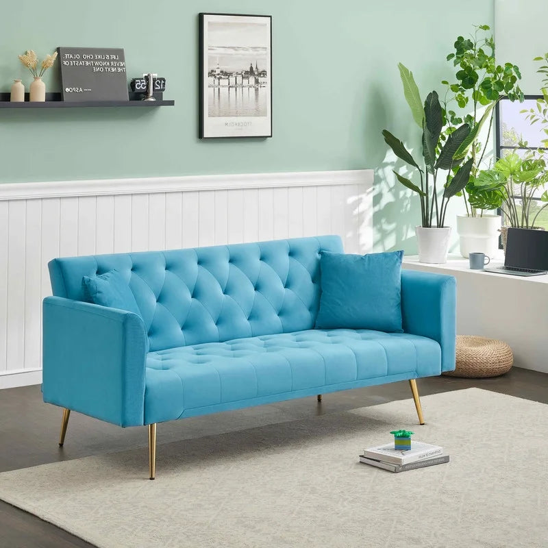 FFH Modern Corduroy Futon Sofa Bed with Adjustable Backrest,Convertible Loveseat Sleeper,Soft Couch with Drop-Down Table and Cup Holder for Living room,Pink