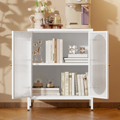 Small 2 Transparent Door Metal Storage Side Buffet Cabinet for Bed Room,Living Room,Entryway,Hallway,Home,Hotel,Office,Garage,Kitchen,1 Removable Shelf.