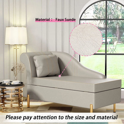 Andeworld Chaise Lounges Indoor Chair, Modern Upholstered Tufted Chaise Lounge Chair Indoor Faux Suede Sofa Recliner Couch for Bedroom Office Living Room Left Arm Facing Chaise Lounge（Khaki）