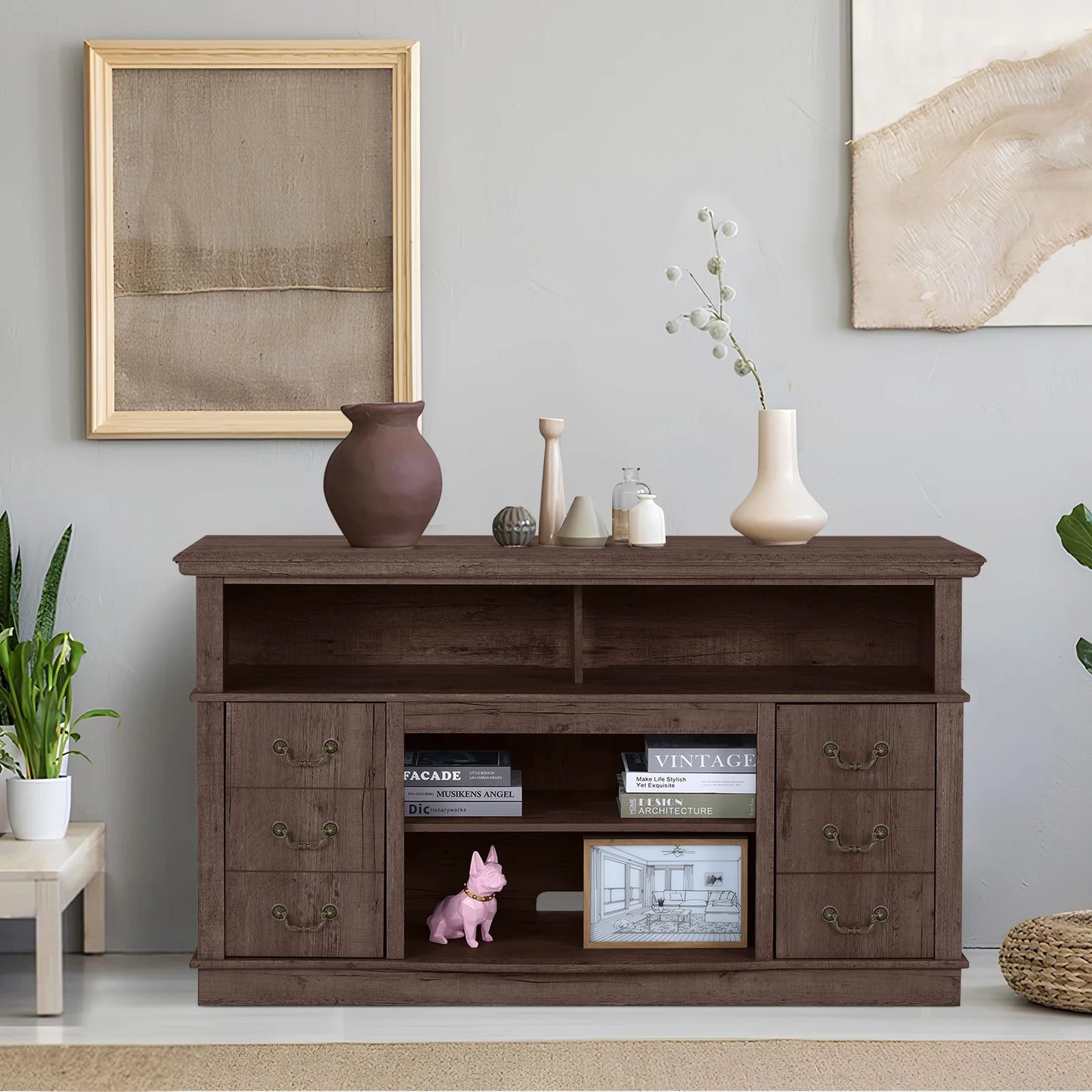 TV Stand for 65 Inch TV, Entertainment Center with Two Glass Barn Doors and Storage Cabinet Table, Farmhouse Style Media Console Table for Living Room(Coffee)