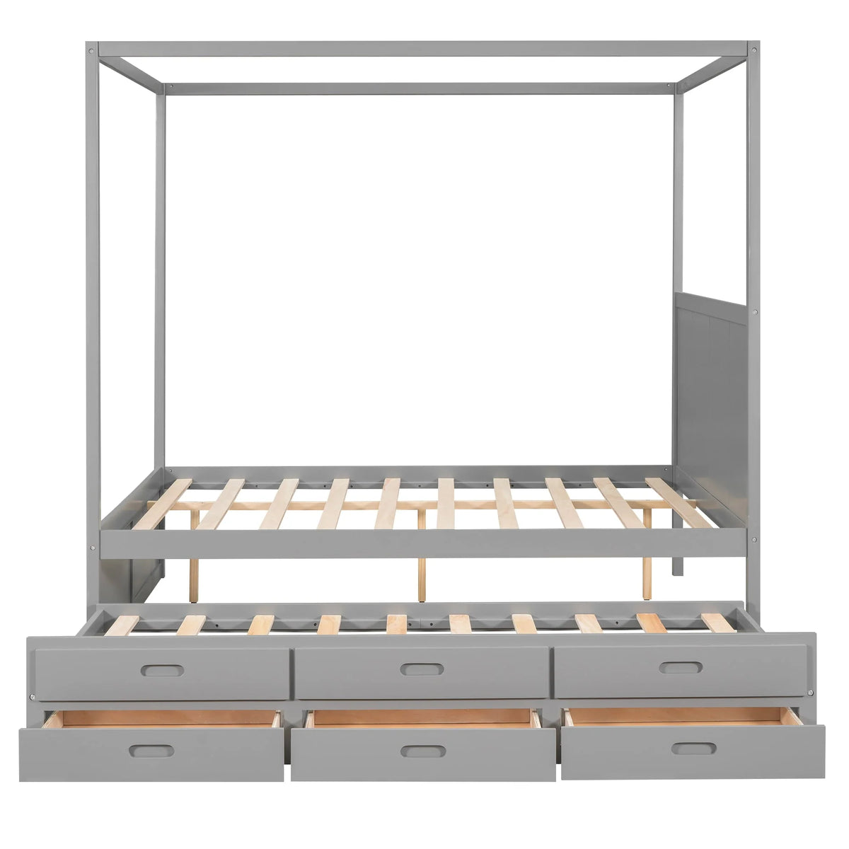 EUROCO Queen Size Canopy Platform Bed with Trundle and Drawers, Gray