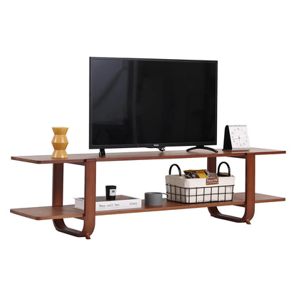 Bamboo TV Stand for Up to 65 Inch, Mid Century Modern Entertainment Center with 2-Tier Open Shelves, Storage Media Console Table for Living Room, Bedroom, Walnut