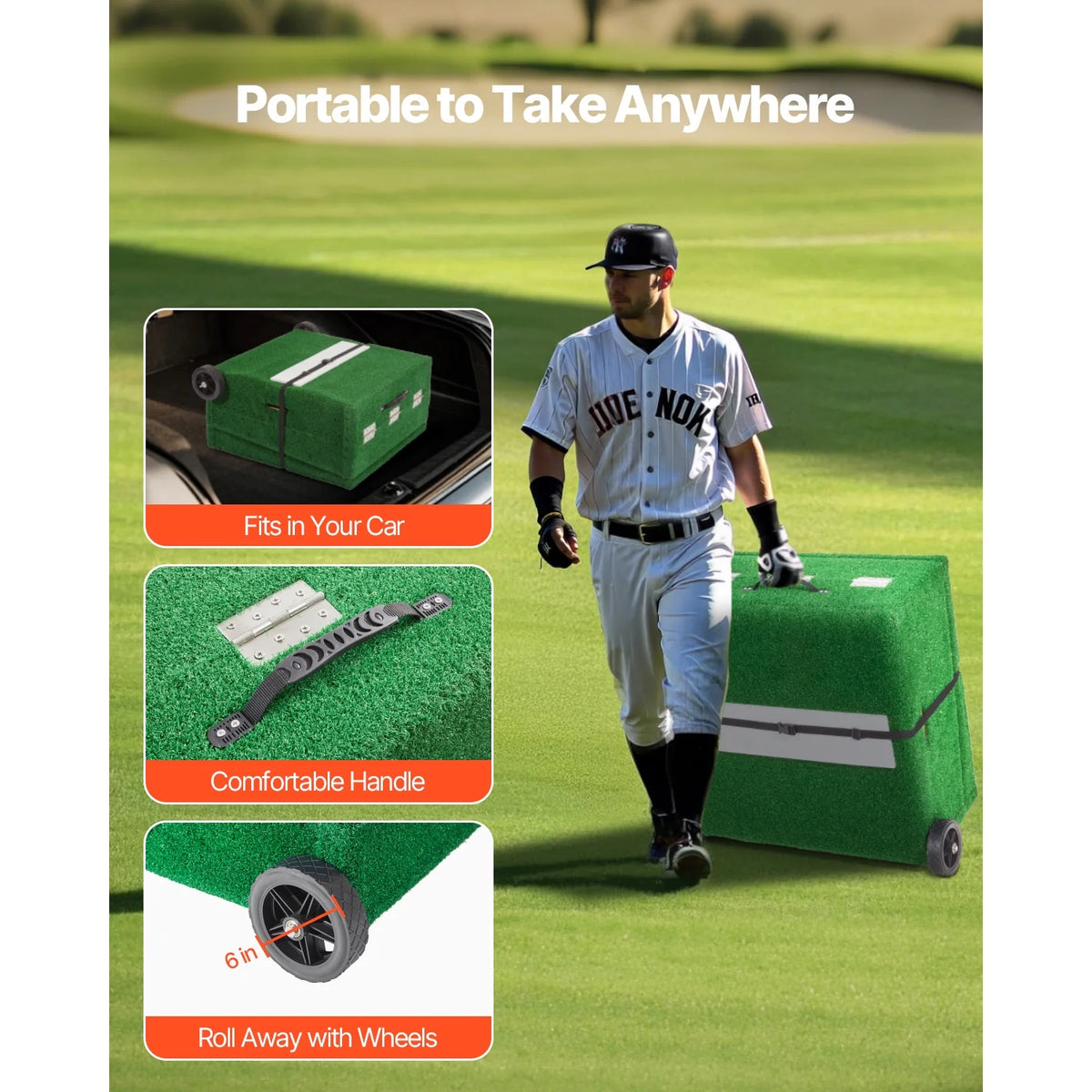 KFFKFF Portable Pitching Hill, Baseball Training Gear, 90 in Indoor/Outdoor Practice Equipment, Softball Assistance Tools with Durable Turf, Pitching Plate, Transport Handles