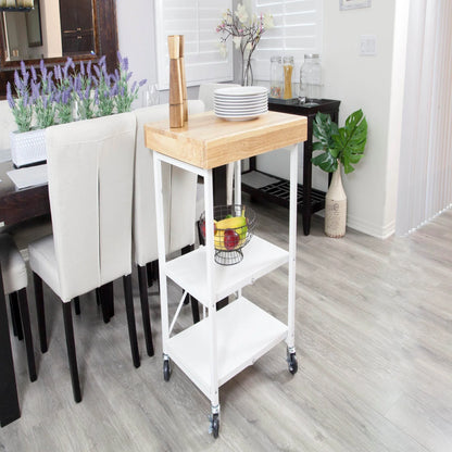 Origami Foldable Wheeled Portable Solid Wood Top Kitchen Island Bar Cart