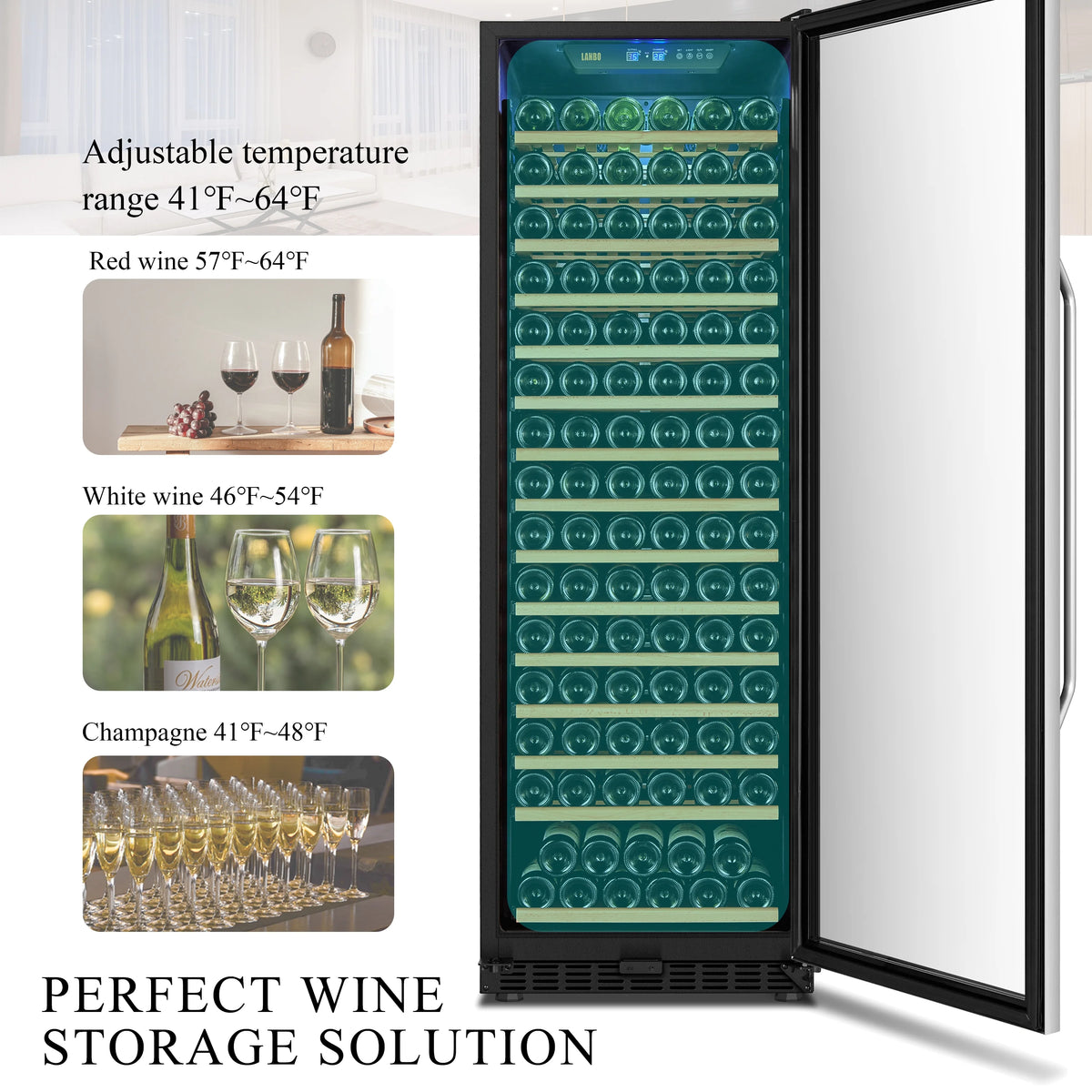 Lanbo 165 Bottle Built-in Black Single Zone Wine Cooler 24 inch Width