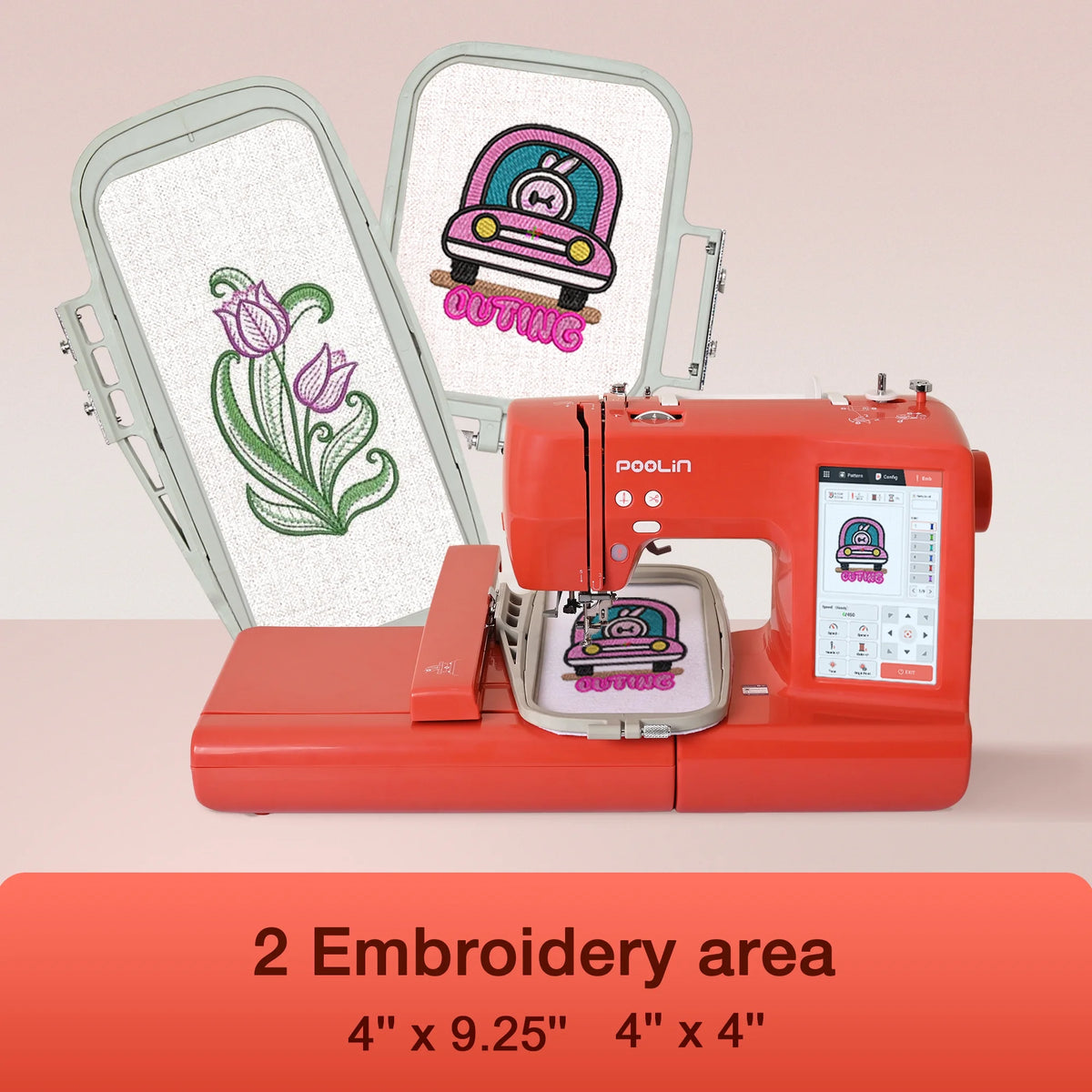Poolin EOC05 Embroidery Machine 4x9.25" Area, 7" Touch Screen with kit