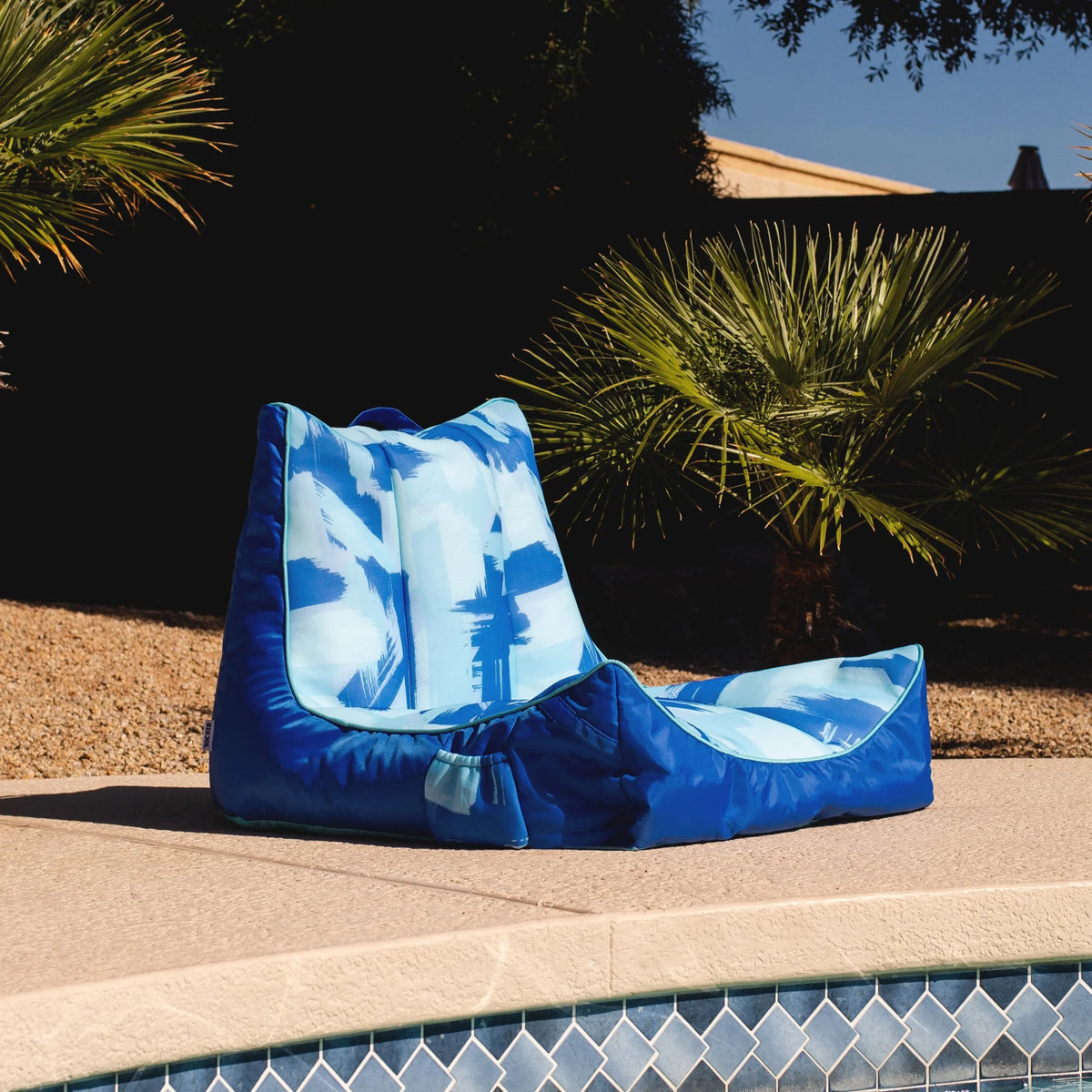 Big Joe Captain's Float No Inflation Needed Pool Lounger with Drink Holder, Tropical Hibiscus Aqua Double Sided Mesh, Quick Draining Fabric, 3 feet
