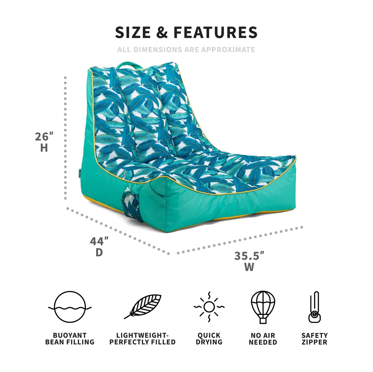 Big Joe Captain's Float No Inflation Needed Pool Lounger with Drink Holder, Tropical Hibiscus Aqua Double Sided Mesh, Quick Draining Fabric, 3 feet