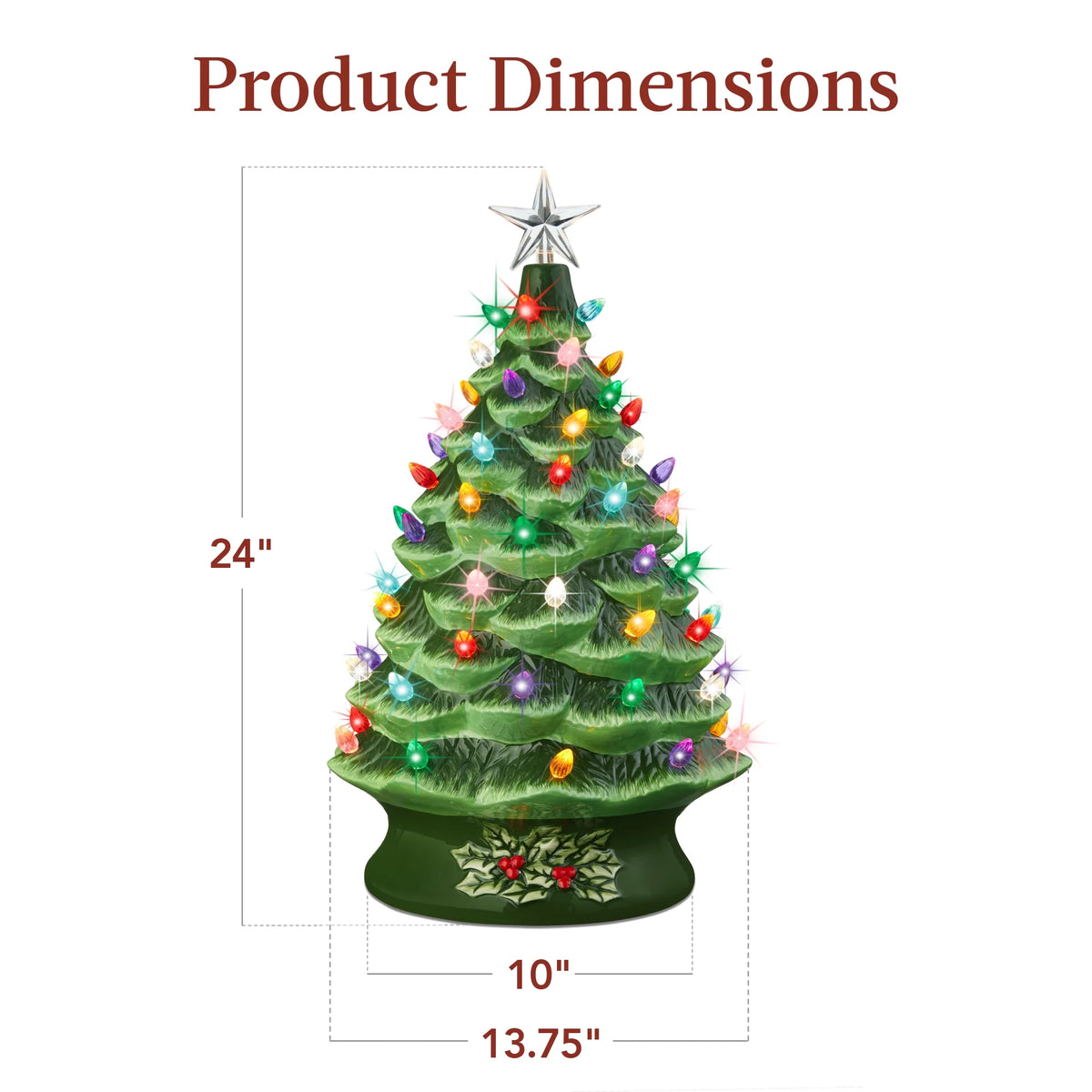 Best Choice Products 24in X-Large Pre-Lit Ceramic Christmas Tree Decor w/ 74 Multicolor Bulbs, LED Light - Green
