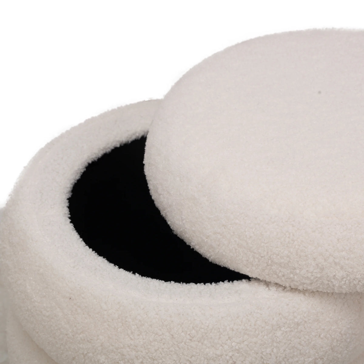 White Boucle Pouf with Storage Vintage Style Living Room