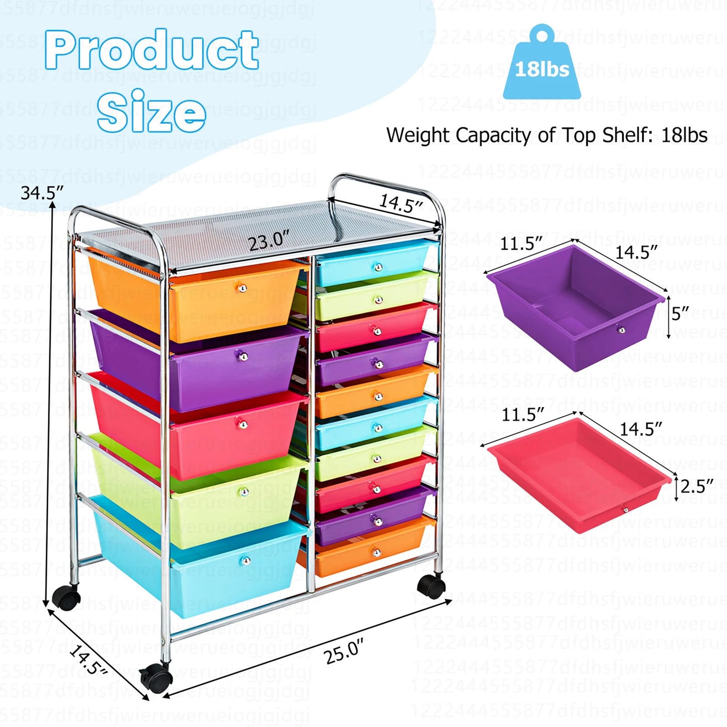 Costway 15 Drawer Rolling Storage Cart Tools Scrapbook Paper Office School Organizer White