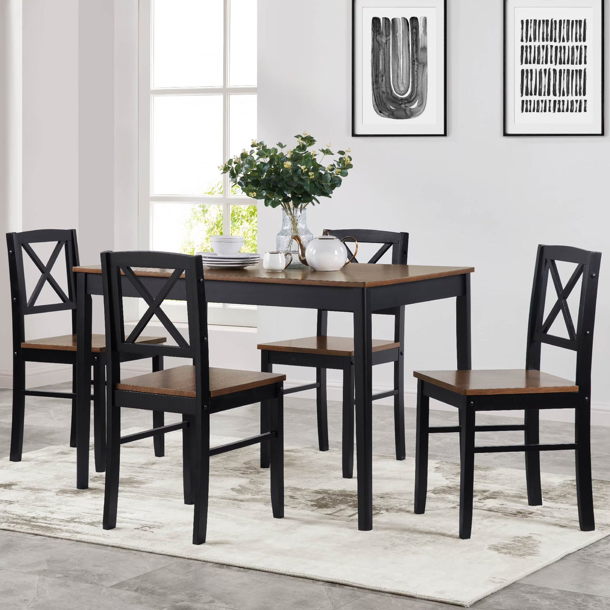 MAYEERTY Eco-Friendly Solid Wood Dining Set �?Sustainable Dining Table with Black Metal Accents for Home & Restaurant,Light Brown