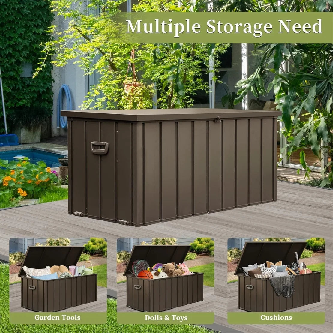 150 Gallon Outdoor Waterproof Storage Deck Box with Portable Side Handles and Moving Roller, Large Patio Storage Lockable for Outside Cushions, Throw Pillows, Garden Tools, Dark Gray